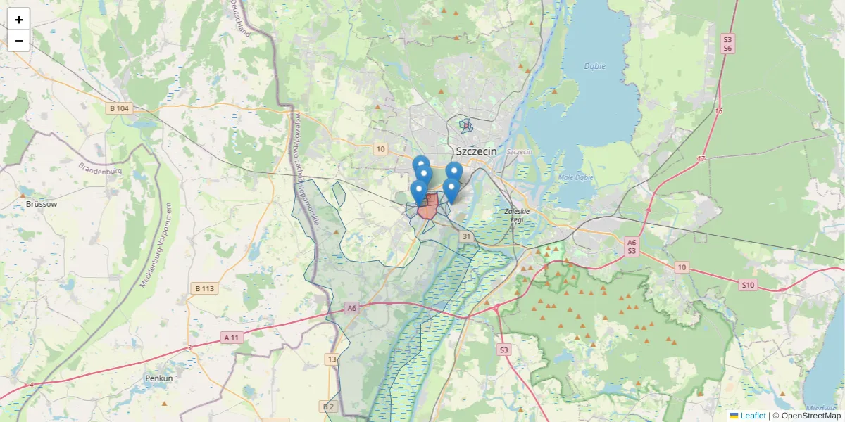 Szczegółowa mapa kodu pocztowego 71-001 z granicami, sąsiednimi kodami pocztowymi i urzędami pocztowymi