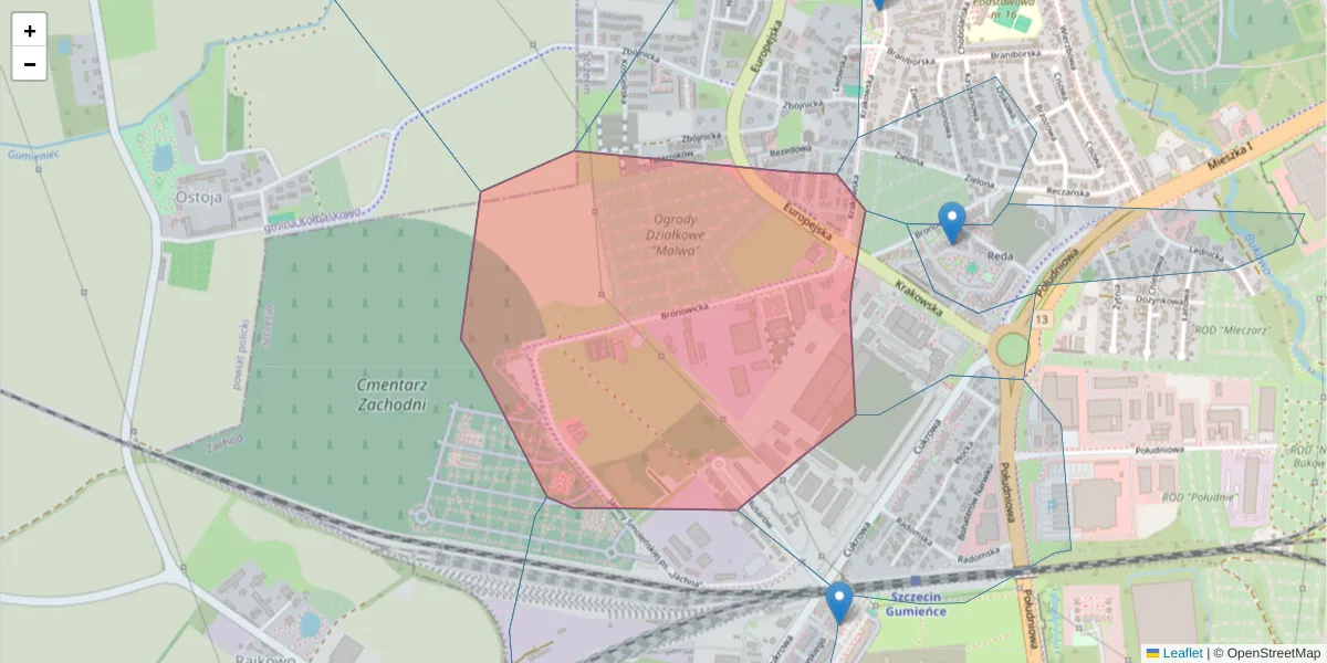 Szczegółowa mapa kodu pocztowego 71-012 z granicami, sąsiednimi kodami pocztowymi i urzędami pocztowymi