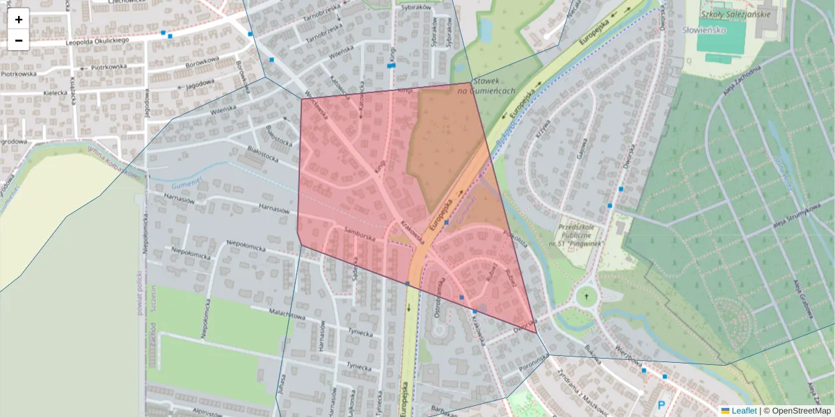Szczegółowa mapa kodu pocztowego 71-034 z granicami, sąsiednimi kodami pocztowymi i urzędami pocztowymi