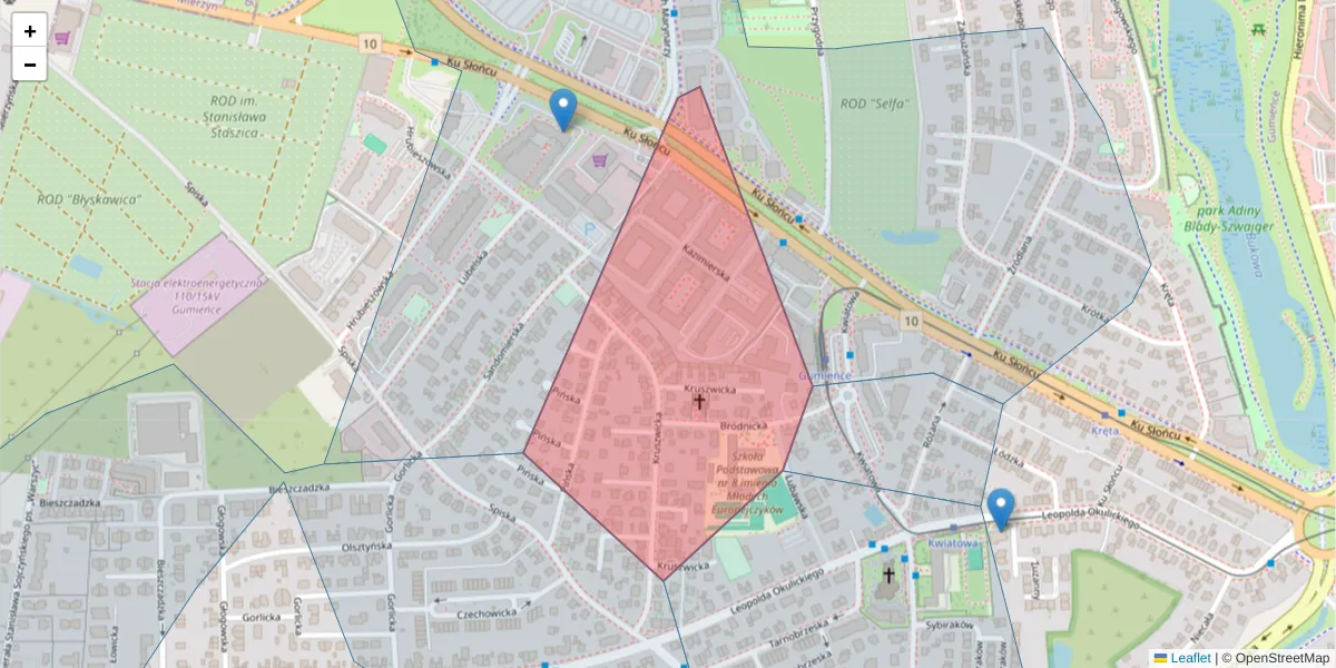 Szczegółowa mapa kodu pocztowego 71-043 z granicami, sąsiednimi kodami pocztowymi i urzędami pocztowymi
