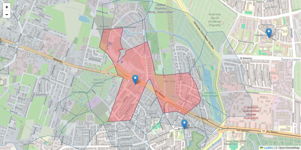 Szczegółowa mapa kodu pocztowego 71-047 z granicami, sąsiednimi kodami pocztowymi i urzędami pocztowymi