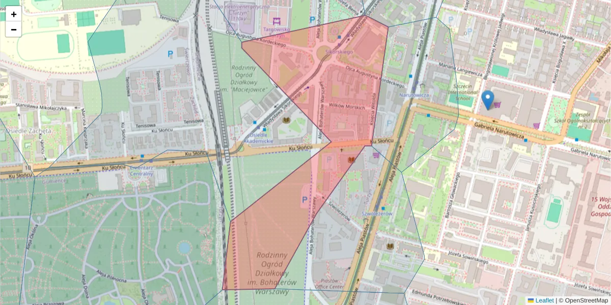 Szczegółowa mapa kodu pocztowego 71-061 z granicami, sąsiednimi kodami pocztowymi i urzędami pocztowymi