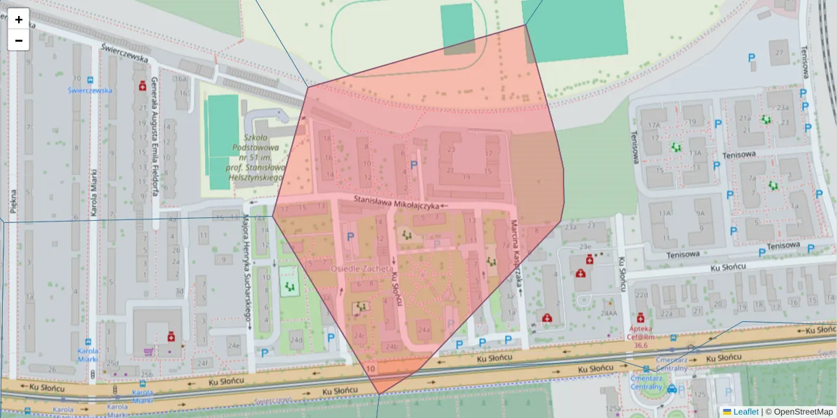 Szczegółowa mapa kodu pocztowego 71-074 z granicami, sąsiednimi kodami pocztowymi i urzędami pocztowymi
