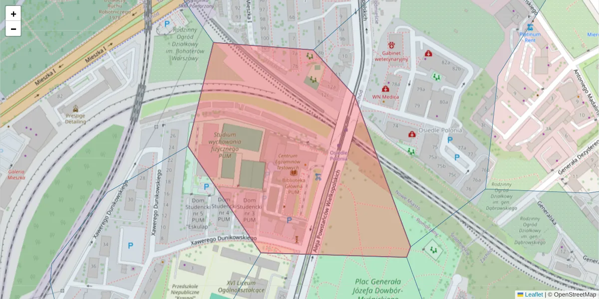 Szczegółowa mapa kodu pocztowego 71-110 z granicami, sąsiednimi kodami pocztowymi i urzędami pocztowymi