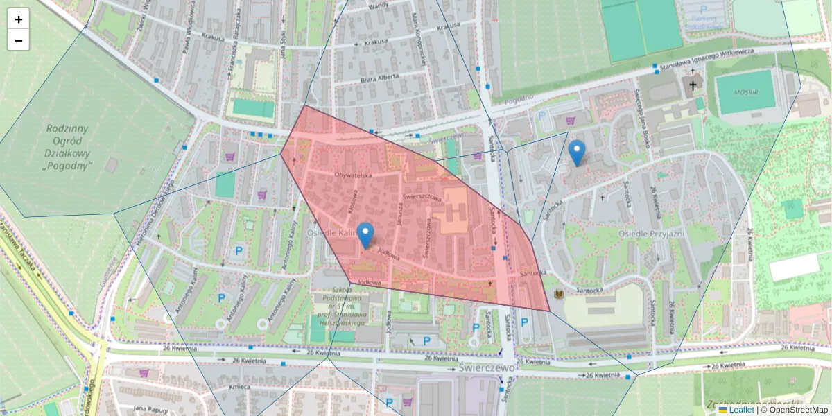Szczegółowa mapa kodu pocztowego 71-115 z granicami, sąsiednimi kodami pocztowymi i urzędami pocztowymi