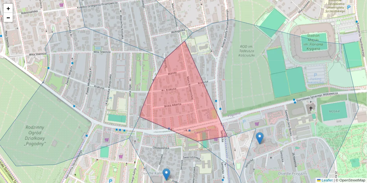 Szczegółowa mapa kodu pocztowego 71-123 z granicami, sąsiednimi kodami pocztowymi i urzędami pocztowymi