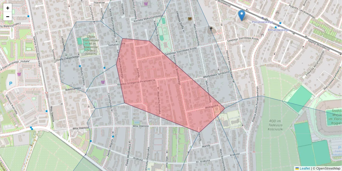 Szczegółowa mapa kodu pocztowego 71-156 z granicami, sąsiednimi kodami pocztowymi i urzędami pocztowymi