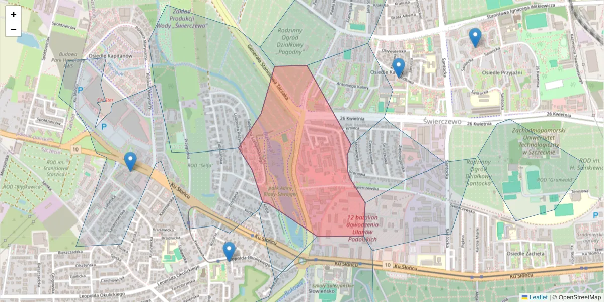 Szczegółowa mapa kodu pocztowego 71-178 z granicami, sąsiednimi kodami pocztowymi i urzędami pocztowymi