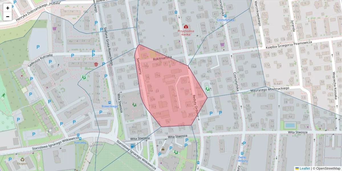 Szczegółowa mapa kodu pocztowego 71-181 z granicami, sąsiednimi kodami pocztowymi i urzędami pocztowymi