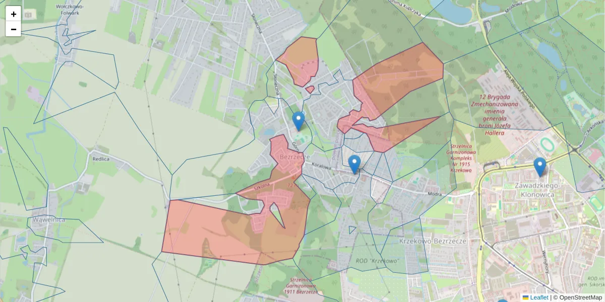 Szczegółowa mapa kodu pocztowego 71-216 z granicami, sąsiednimi kodami pocztowymi i urzędami pocztowymi