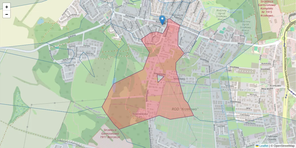 Szczegółowa mapa kodu pocztowego 71-219 z granicami, sąsiednimi kodami pocztowymi i urzędami pocztowymi