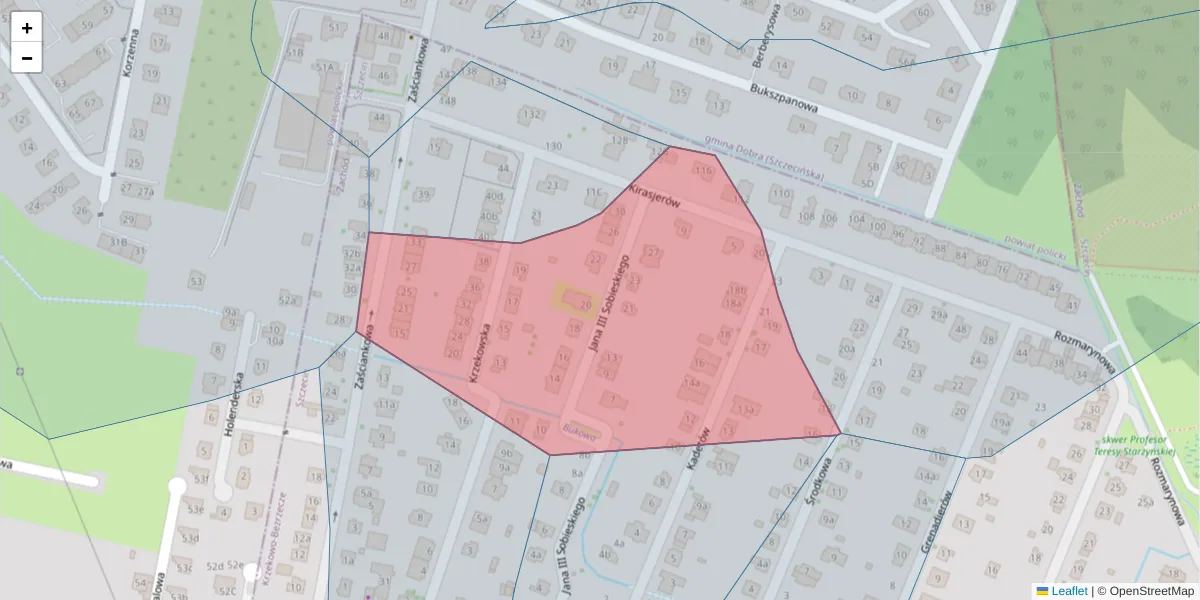 Szczegółowa mapa kodu pocztowego 71-228 z granicami, sąsiednimi kodami pocztowymi i urzędami pocztowymi
