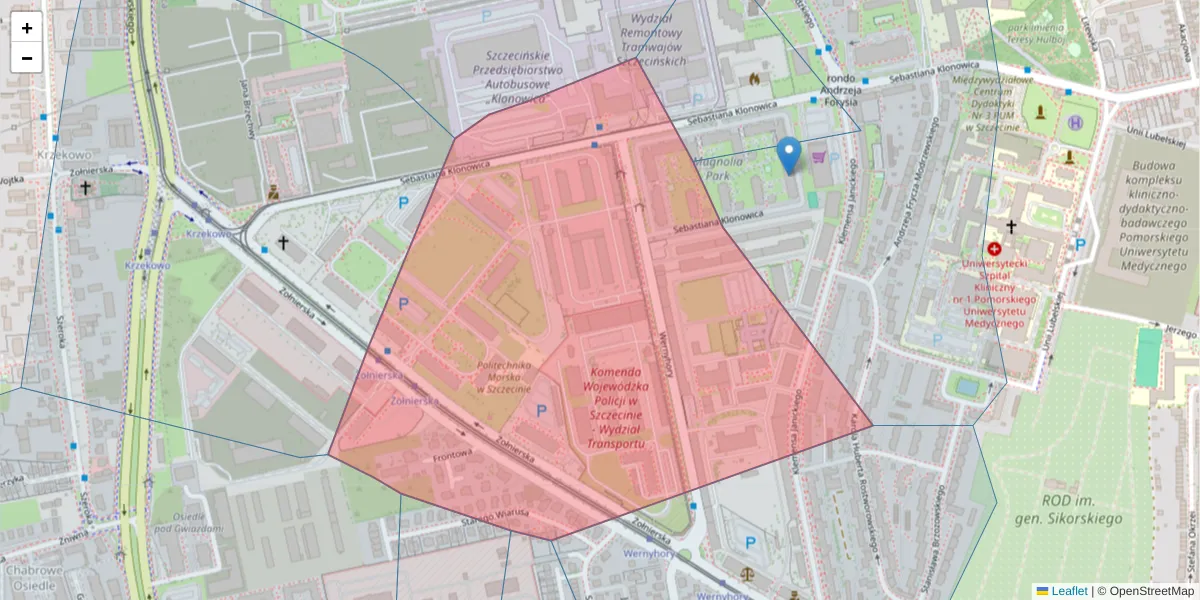 Szczegółowa mapa kodu pocztowego 71-240 z granicami, sąsiednimi kodami pocztowymi i urzędami pocztowymi