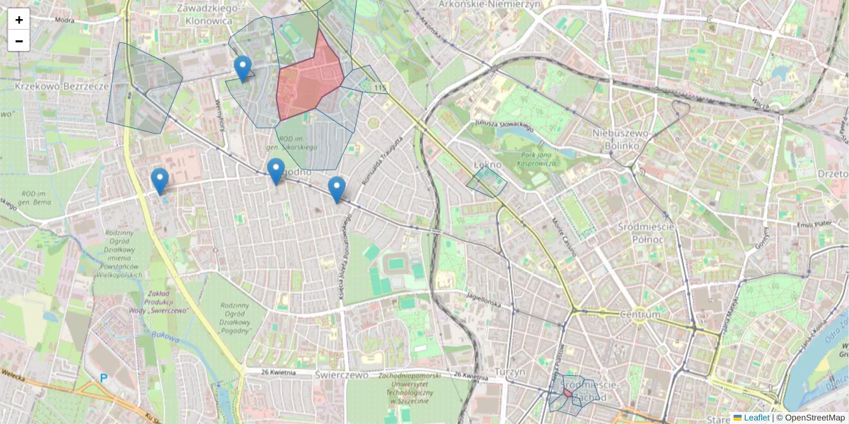 Szczegółowa mapa kodu pocztowego 71-252 z granicami, sąsiednimi kodami pocztowymi i urzędami pocztowymi