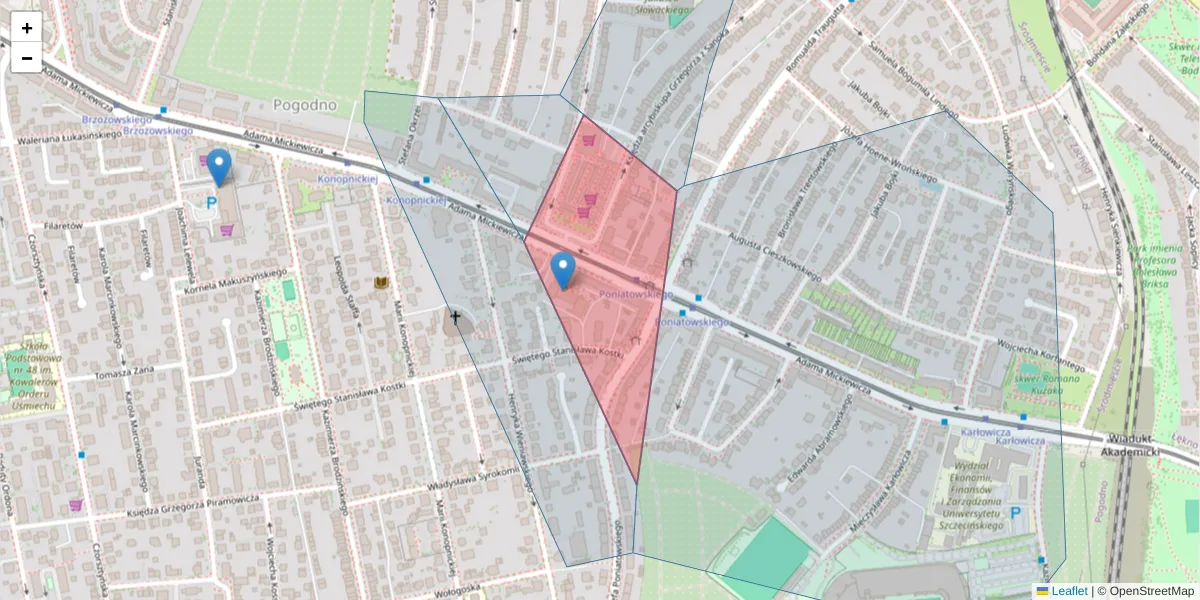 Szczegółowa mapa kodu pocztowego 71-281 z granicami, sąsiednimi kodami pocztowymi i urzędami pocztowymi