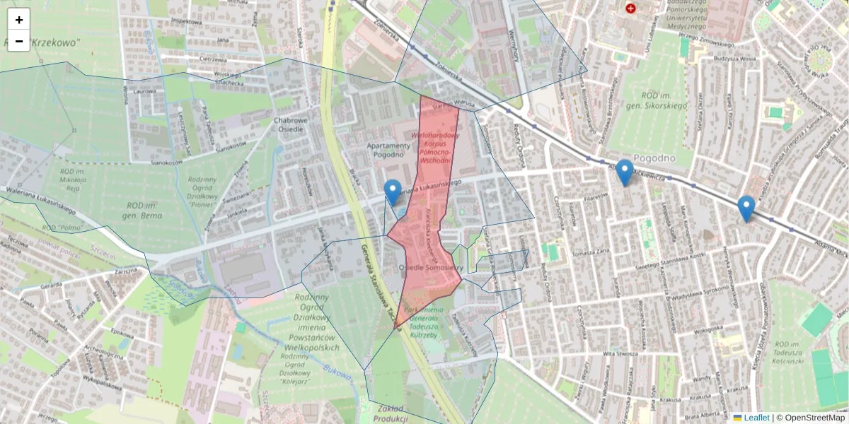 Szczegółowa mapa kodu pocztowego 71-295 z granicami, sąsiednimi kodami pocztowymi i urzędami pocztowymi