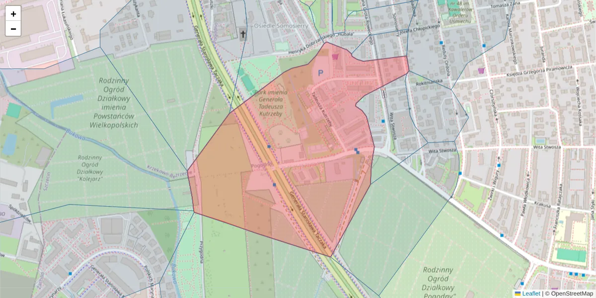 Szczegółowa mapa kodu pocztowego 71-296 z granicami, sąsiednimi kodami pocztowymi i urzędami pocztowymi