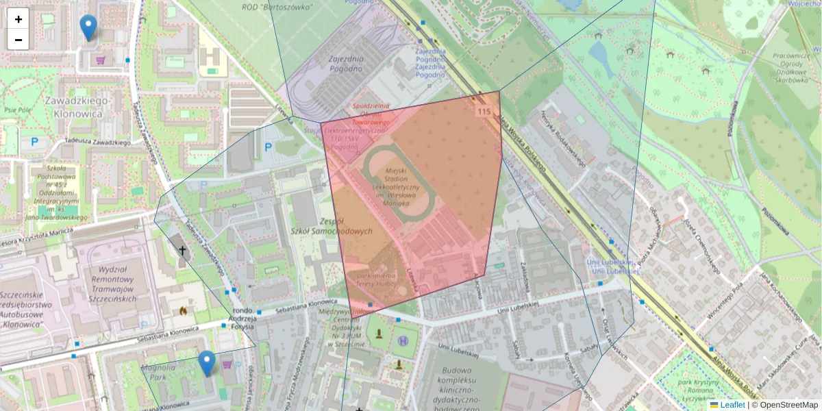 Szczegółowa mapa kodu pocztowego 71-344 z granicami, sąsiednimi kodami pocztowymi i urzędami pocztowymi
