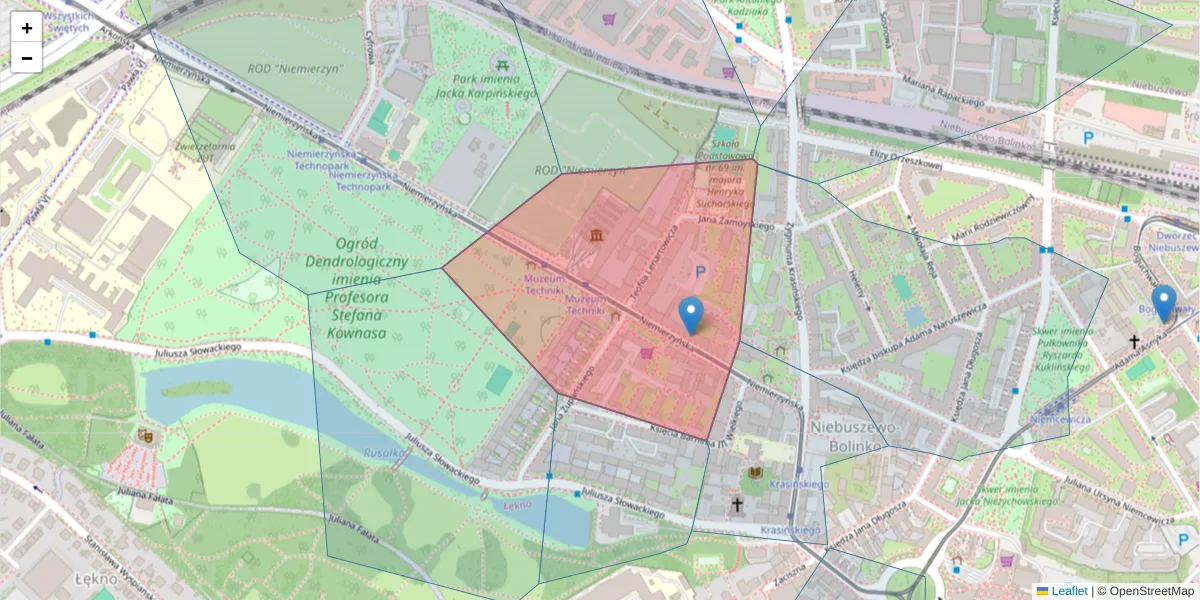 Szczegółowa mapa kodu pocztowego 71-436 z granicami, sąsiednimi kodami pocztowymi i urzędami pocztowymi