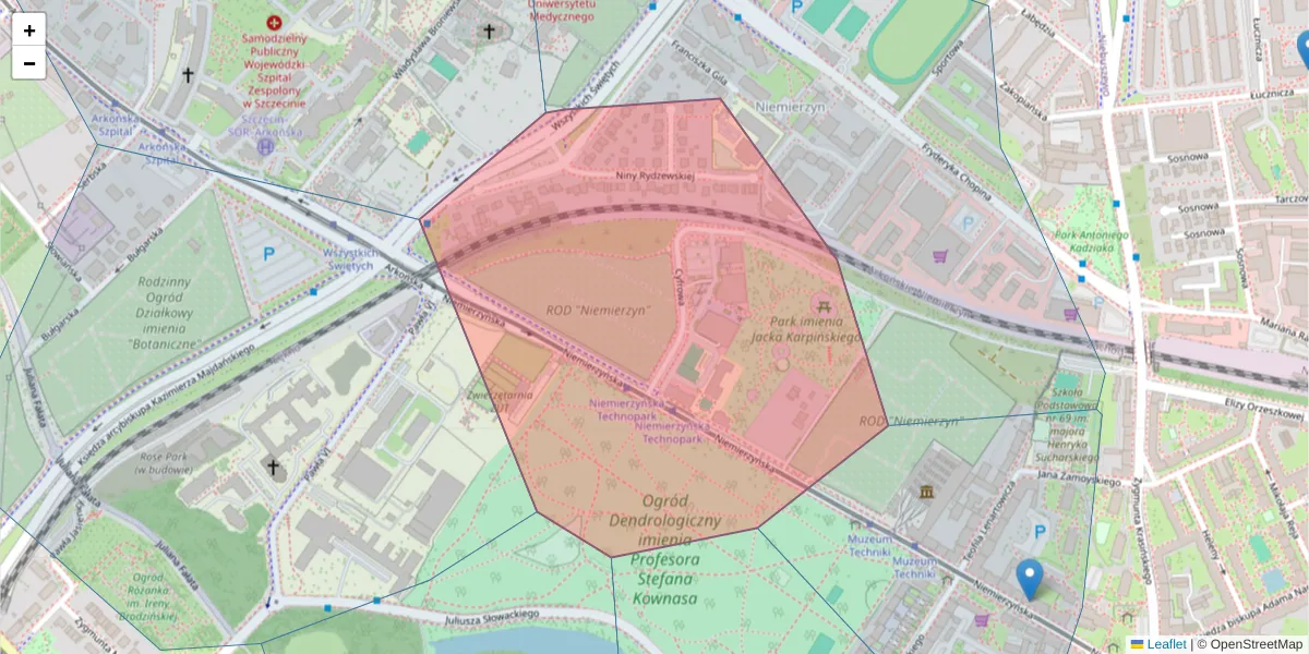 Szczegółowa mapa kodu pocztowego 71-441 z granicami, sąsiednimi kodami pocztowymi i urzędami pocztowymi