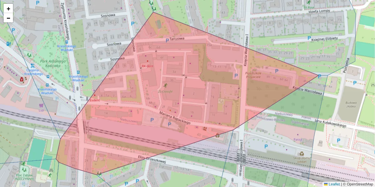 Szczegółowa mapa kodu pocztowego 71-467 z granicami, sąsiednimi kodami pocztowymi i urzędami pocztowymi