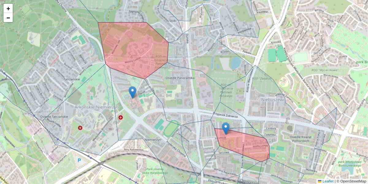 Szczegółowa mapa kodu pocztowego 71-471 z granicami, sąsiednimi kodami pocztowymi i urzędami pocztowymi