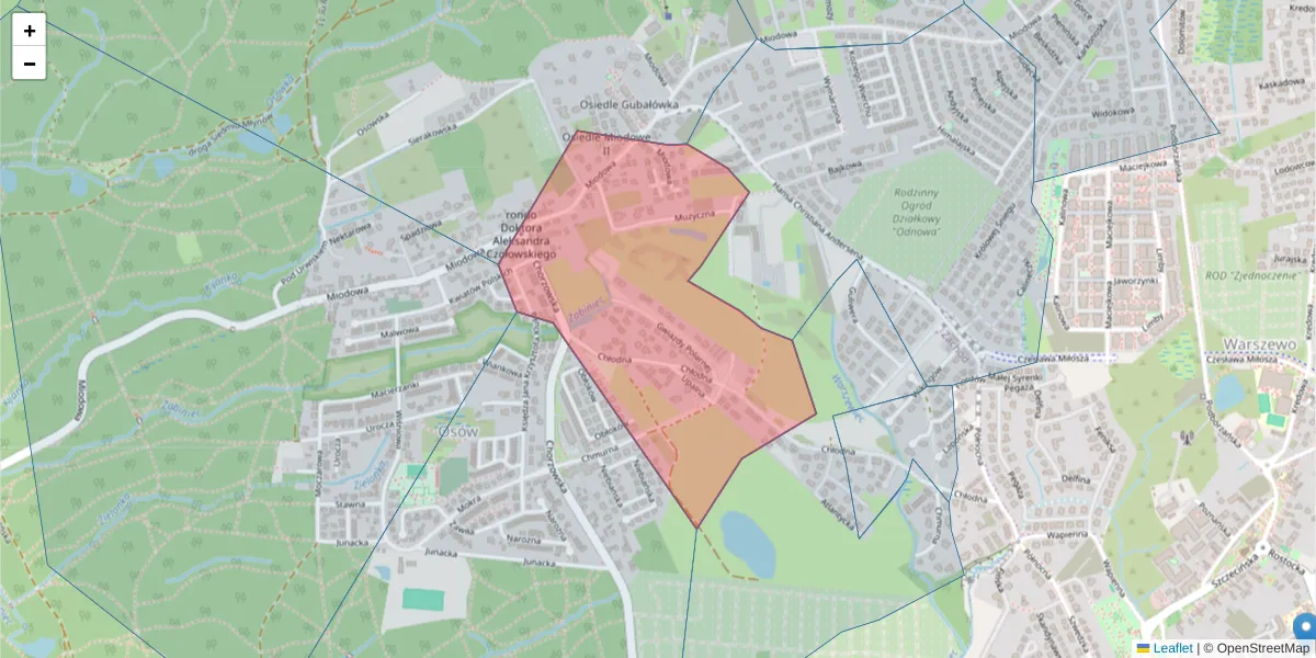 Szczegółowa mapa kodu pocztowego 71-492 z granicami, sąsiednimi kodami pocztowymi i urzędami pocztowymi