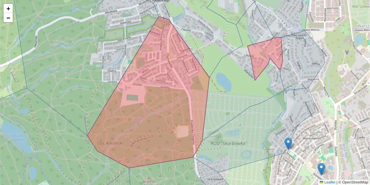 Szczegółowa mapa kodu pocztowego 71-493 z granicami, sąsiednimi kodami pocztowymi i urzędami pocztowymi
