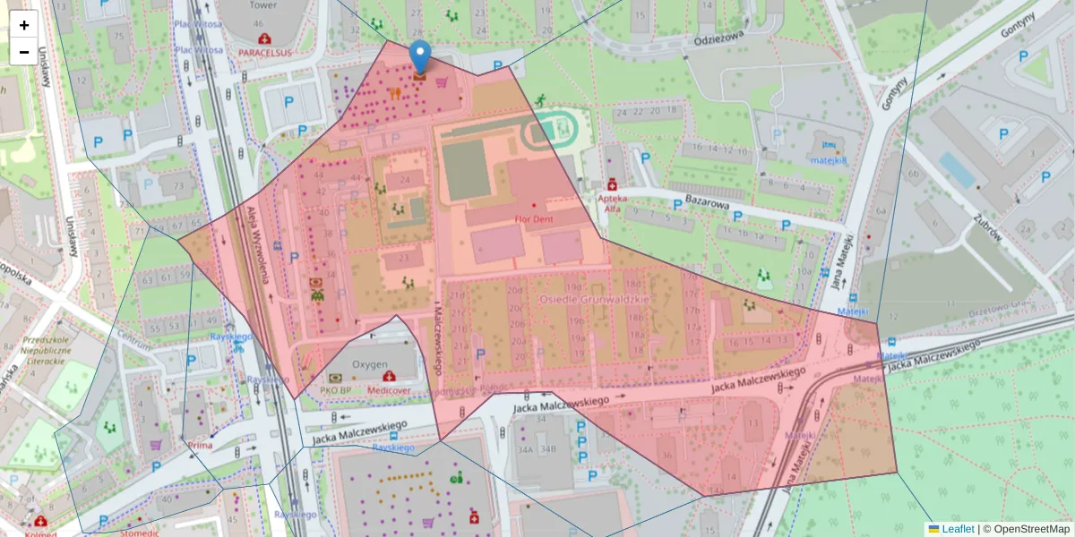Szczegółowa mapa kodu pocztowego 71-500 z granicami, sąsiednimi kodami pocztowymi i urzędami pocztowymi