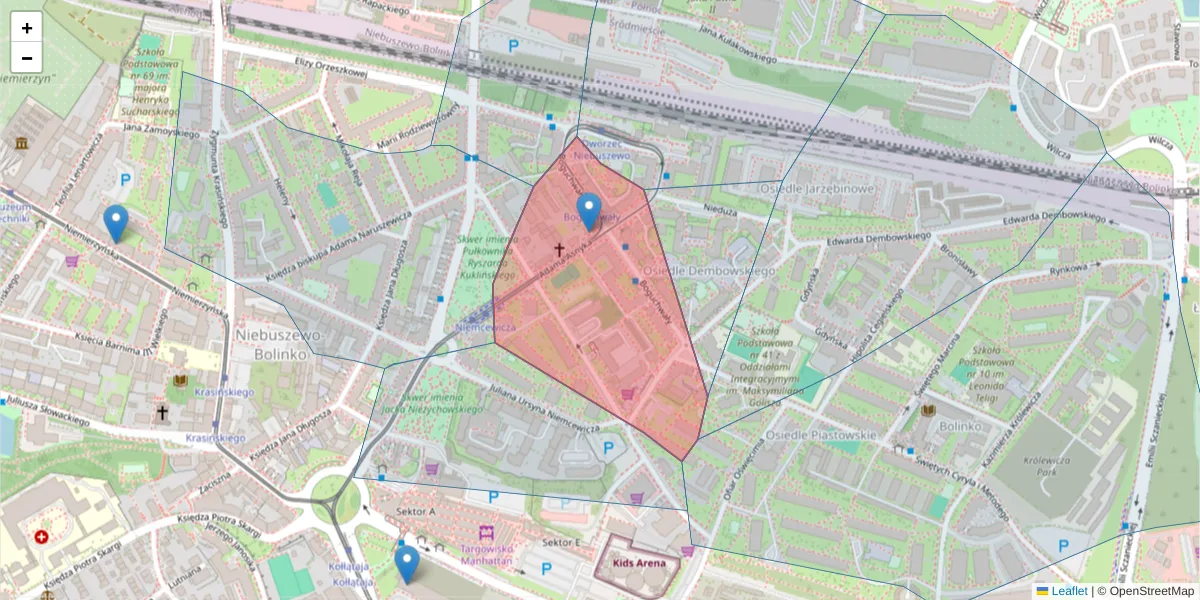 Szczegółowa mapa kodu pocztowego 71-526 z granicami, sąsiednimi kodami pocztowymi i urzędami pocztowymi