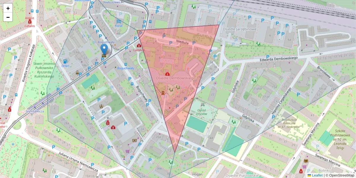 Szczegółowa mapa kodu pocztowego 71-531 z granicami, sąsiednimi kodami pocztowymi i urzędami pocztowymi
