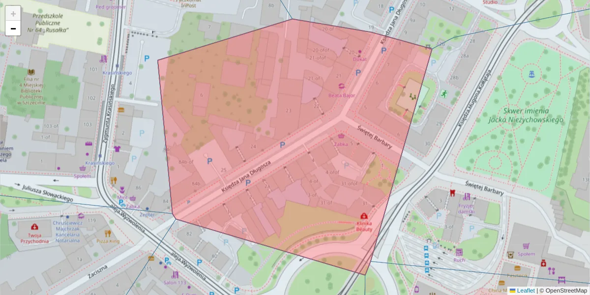 Szczegółowa mapa kodu pocztowego 71-554 z granicami, sąsiednimi kodami pocztowymi i urzędami pocztowymi
