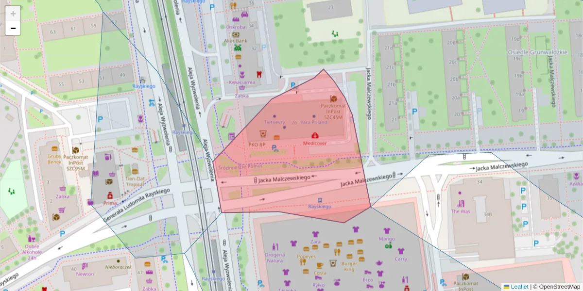 Szczegółowa mapa kodu pocztowego 71-612 z granicami, sąsiednimi kodami pocztowymi i urzędami pocztowymi