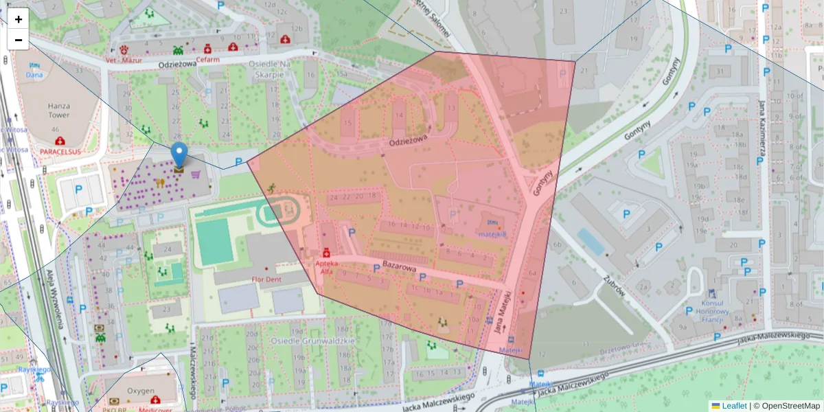 Szczegółowa mapa kodu pocztowego 71-614 z granicami, sąsiednimi kodami pocztowymi i urzędami pocztowymi