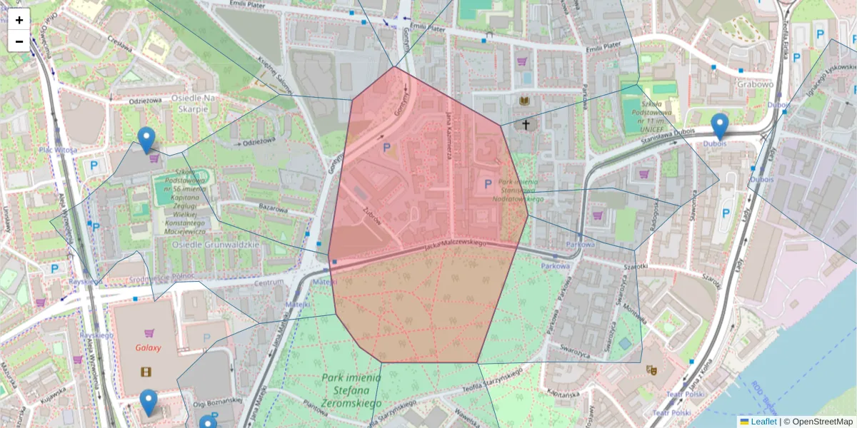 Szczegółowa mapa kodu pocztowego 71-620 z granicami, sąsiednimi kodami pocztowymi i urzędami pocztowymi