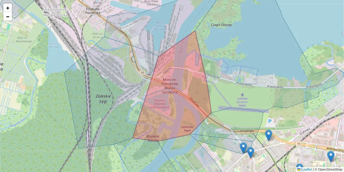 Szczegółowa mapa kodu pocztowego 71-675 z granicami, sąsiednimi kodami pocztowymi i urzędami pocztowymi