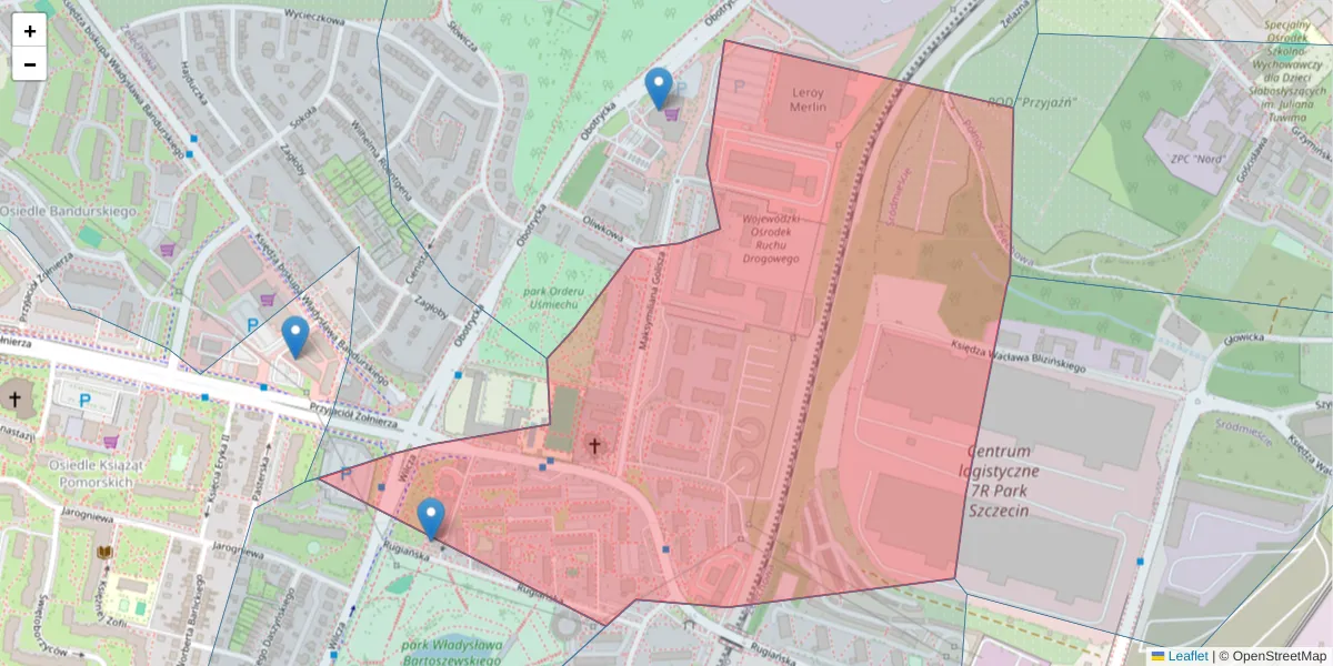 Szczegółowa mapa kodu pocztowego 71-682 z granicami, sąsiednimi kodami pocztowymi i urzędami pocztowymi