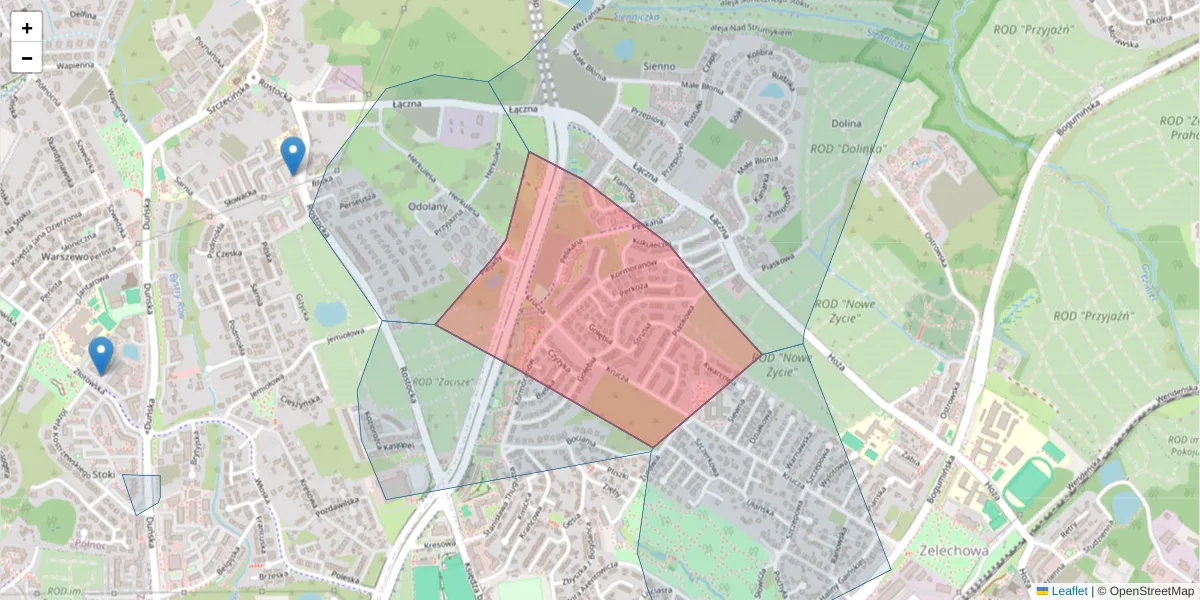 Szczegółowa mapa kodu pocztowego 71-698 z granicami, sąsiednimi kodami pocztowymi i urzędami pocztowymi