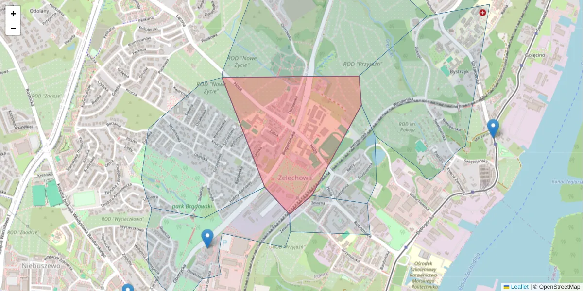 Szczegółowa mapa kodu pocztowego 71-699 z granicami, sąsiednimi kodami pocztowymi i urzędami pocztowymi