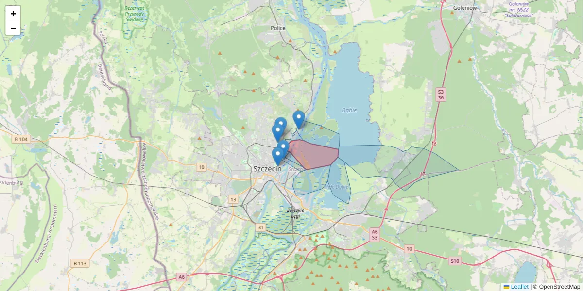 Szczegółowa mapa kodu pocztowego 71-700 z granicami, sąsiednimi kodami pocztowymi i urzędami pocztowymi