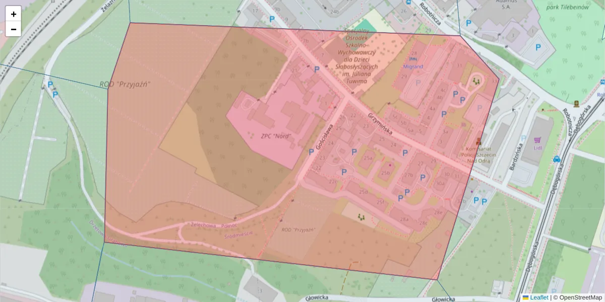 Szczegółowa mapa kodu pocztowego 71-706 z granicami, sąsiednimi kodami pocztowymi i urzędami pocztowymi