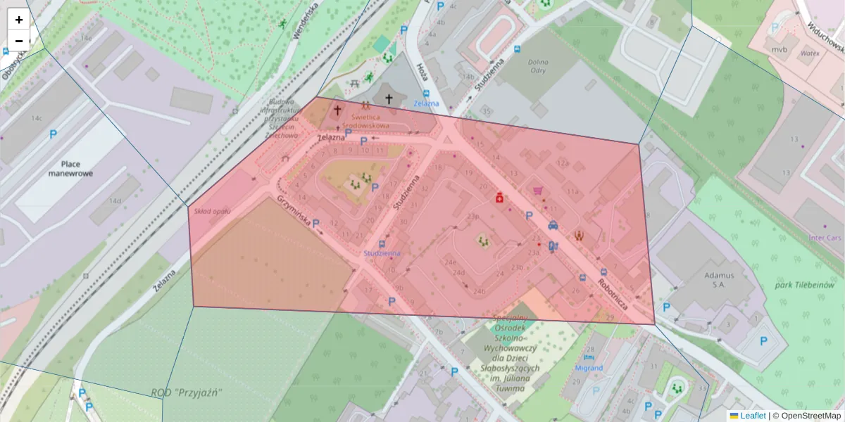 Szczegółowa mapa kodu pocztowego 71-712 z granicami, sąsiednimi kodami pocztowymi i urzędami pocztowymi