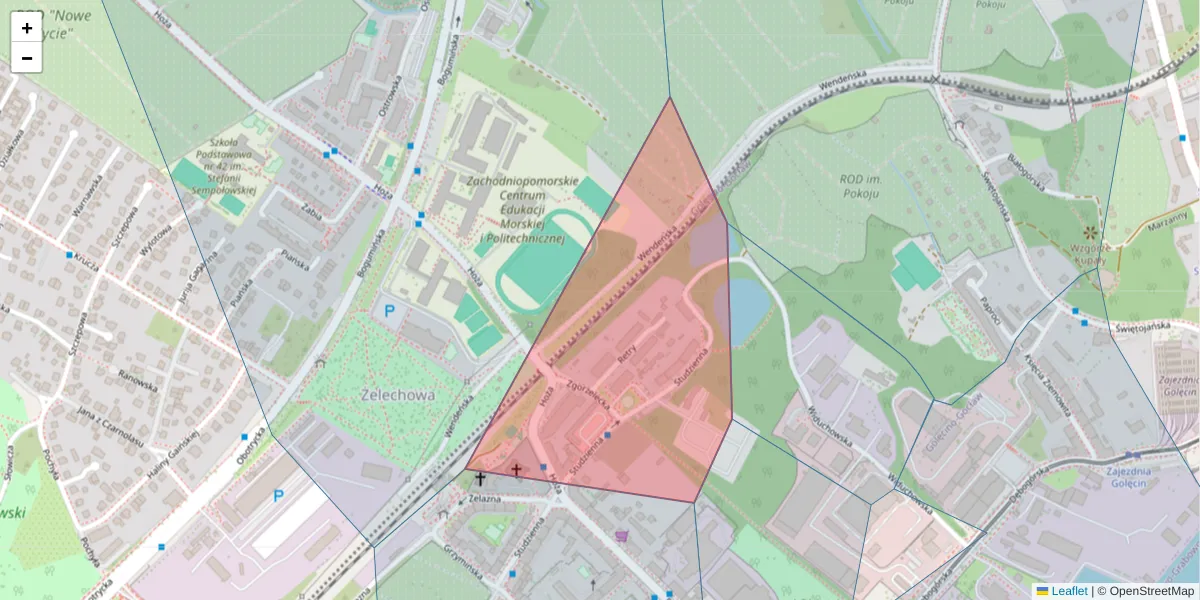 Szczegółowa mapa kodu pocztowego 71-714 z granicami, sąsiednimi kodami pocztowymi i urzędami pocztowymi