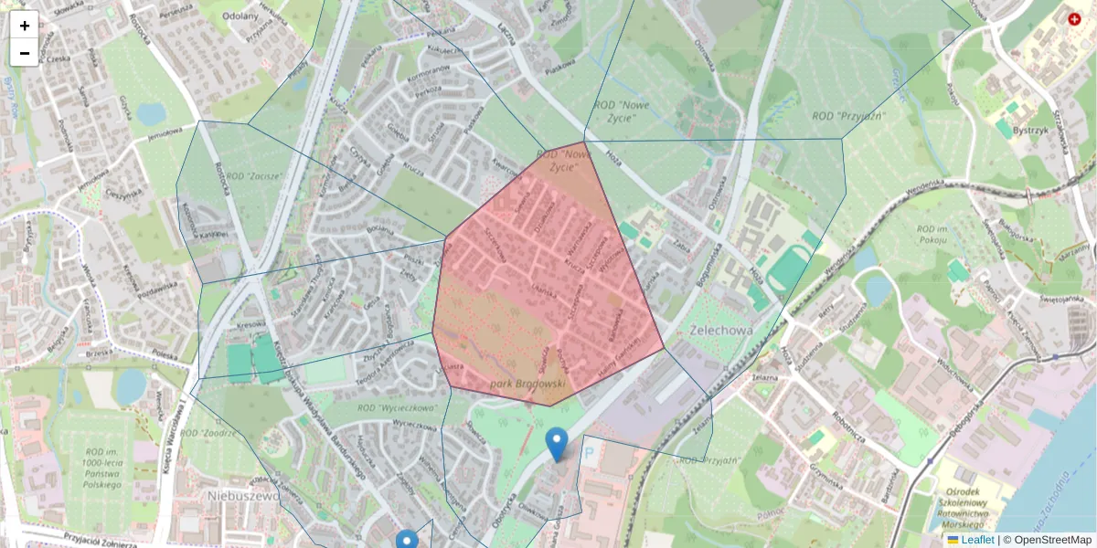 Szczegółowa mapa kodu pocztowego 71-745 z granicami, sąsiednimi kodami pocztowymi i urzędami pocztowymi