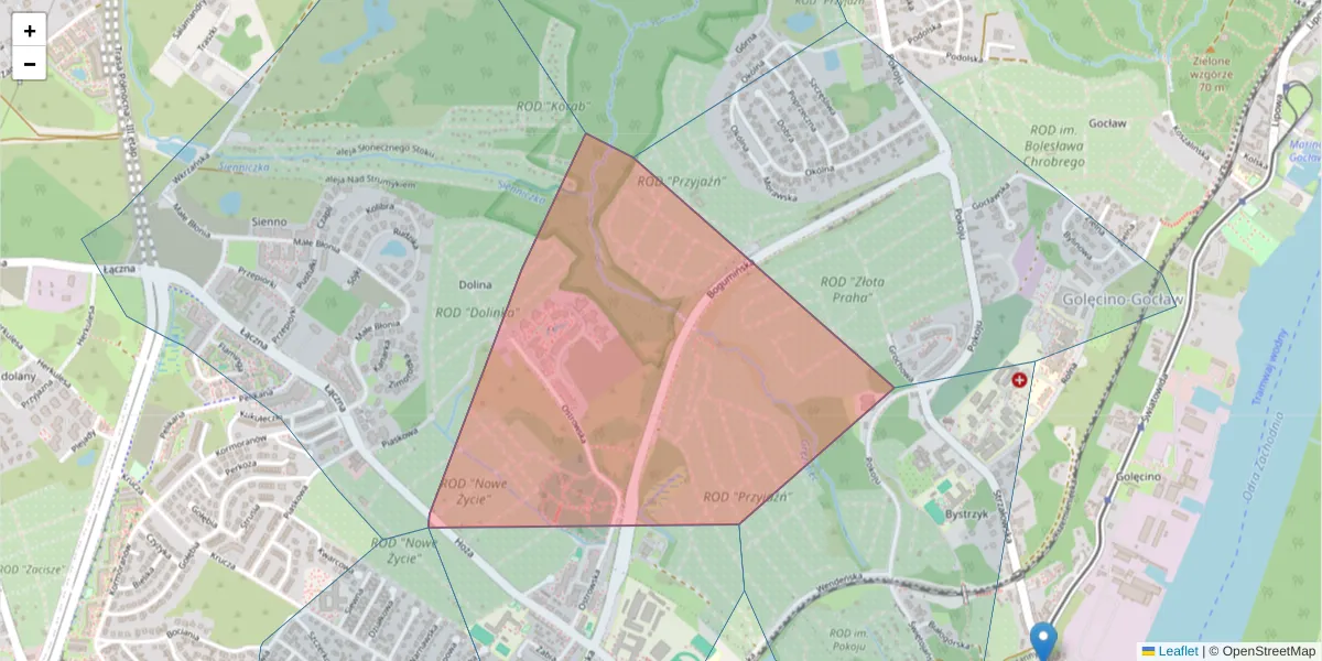 Szczegółowa mapa kodu pocztowego 71-757 z granicami, sąsiednimi kodami pocztowymi i urzędami pocztowymi