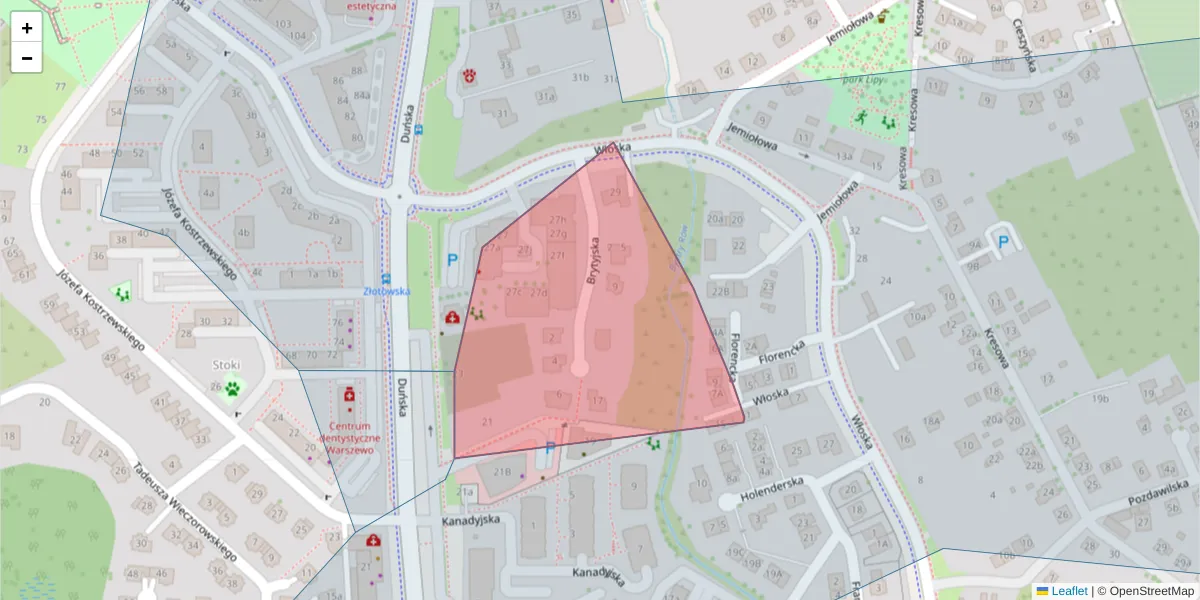 Szczegółowa mapa kodu pocztowego 71-768 z granicami, sąsiednimi kodami pocztowymi i urzędami pocztowymi