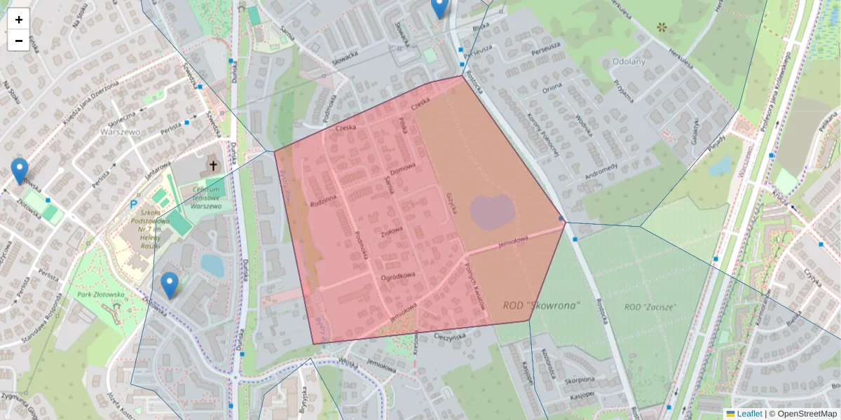 Szczegółowa mapa kodu pocztowego 71-775 z granicami, sąsiednimi kodami pocztowymi i urzędami pocztowymi