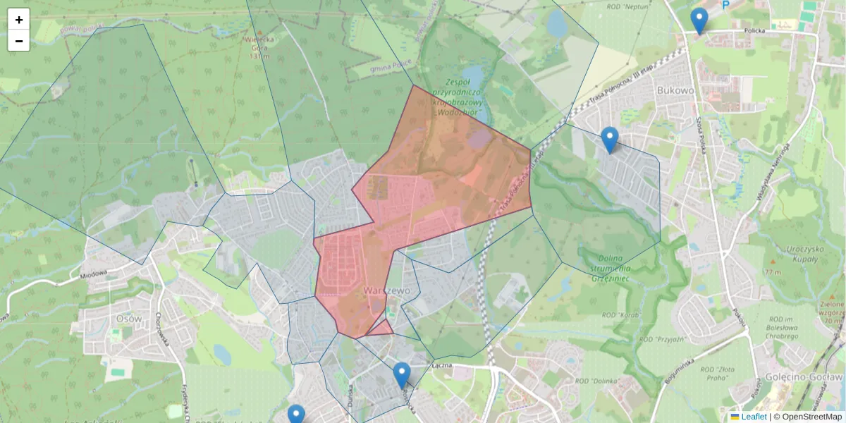 Szczegółowa mapa kodu pocztowego 71-784 z granicami, sąsiednimi kodami pocztowymi i urzędami pocztowymi