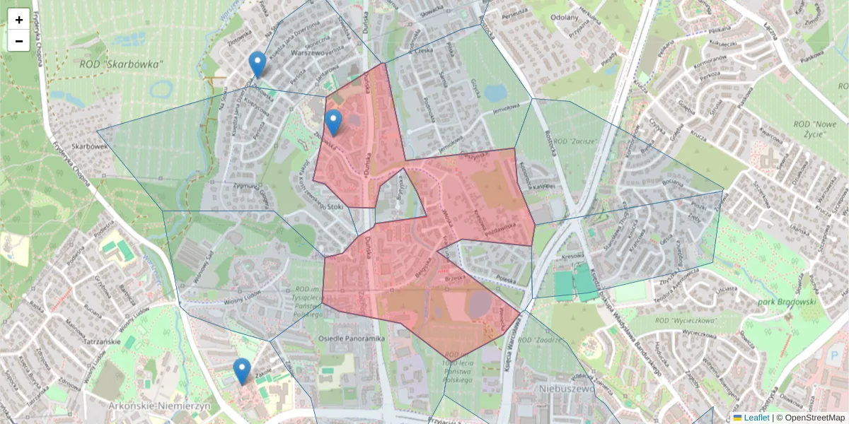 Szczegółowa mapa kodu pocztowego 71-795 z granicami, sąsiednimi kodami pocztowymi i urzędami pocztowymi