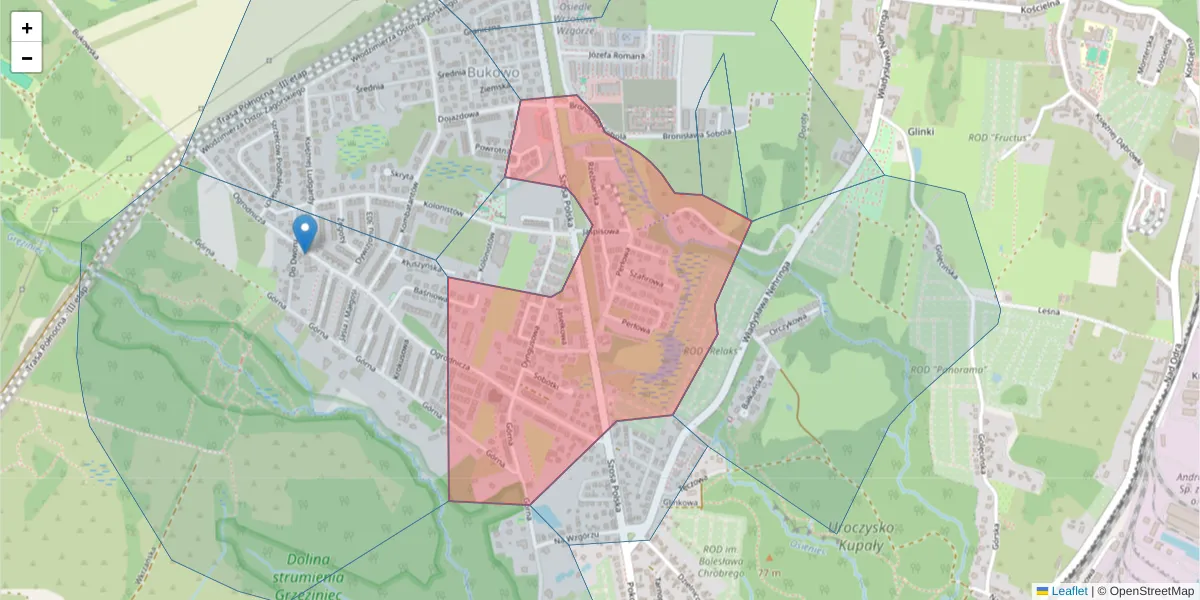 Szczegółowa mapa kodu pocztowego 71-804 z granicami, sąsiednimi kodami pocztowymi i urzędami pocztowymi